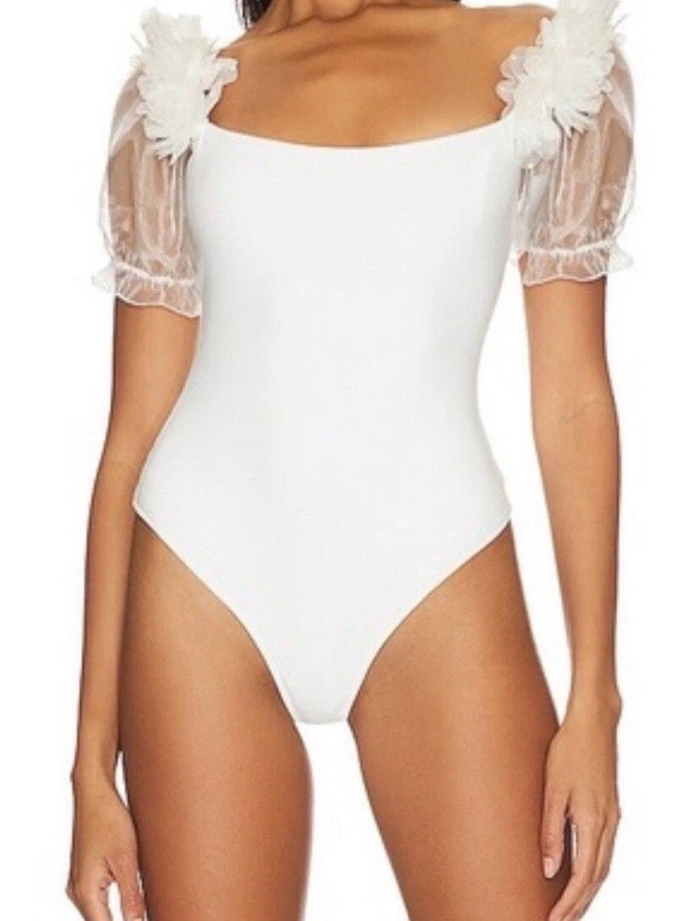 Intimately Free People NWT Ivory Organza Puff Sleeve Bodysuit XS
